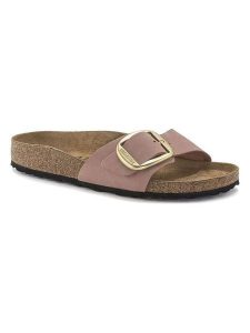 Birkenstock Skórzane klapki "Madrid" w kolorze jasnoróżowym rozmiar: 40. Różowe klapki Birkenstock, bez wzorów, z nubiku, z otwartym noskiem, bez obcasa. Za 427,45 zł.