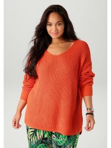 Aniston Sweter w kolorze pomarańczowym rozmiar: 50. Pomarańczowe swetry oversize Aniston, bez wzorów, ze splotem, bez ramiączek. Za 61,02 zł.