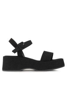 DeeZee Sandały HDXJ220515 Czarny. Czarne sandały DeeZee, bez wzorów, z materiału, bez obcasa, na koturnie, bez zapięcia. Za 159,99 zł.