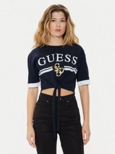 Guess T-Shirt V4GI00 I3Z14 Granatowy Boxy Fit. Niebieskie t-shirty Guess, l, z aplikacjami, z bawełny, bez kołnierzyka, bez ramiączek. Za 99,99 zł.