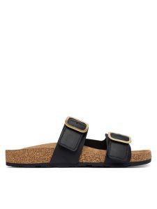 Tommy Hilfiger Klapki Leather Double Strap Cork Sandals FW0FW09118 Czarny. Czarne klapki TOMMY HILFIGER, bez wzorów, ze skóry, bez obcasa. Za 409,99 zł.