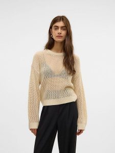 Vero Moda Sweter w kolorze beżowym rozmiar: XS. Brązowe swetry oversize Vero Moda, xs, bez wzorów, ze splotem, bez ramiączek. Za 61,60 zł.