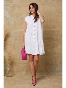 Fleur de Lin Lniana sukienka "Deka" w kolorze białym rozmiar: S. Białe sukienki Fleur de Lin, s, bez wzorów, ze lnu, bez kołnierzyka, bez ramiączek, mini. Za 152,99 zł.