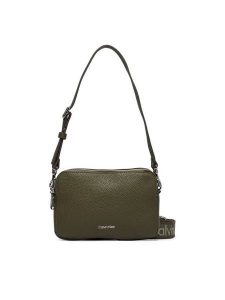 Calvin Klein Torebka Webbing 2X Strap Camera Bag LV04F3656G Zielony ciemny. Zielone listonoszki Calvin Klein, bez wzorów, ze skóry, bez dodatków. Za 409,99 zł.
