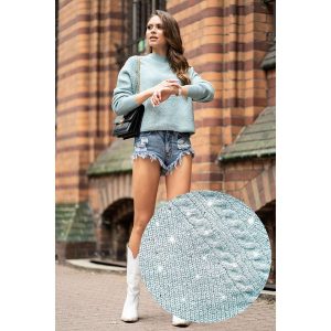 Krótki Półgolf z Cekinami i Błyszczącą Nitką - Błękitny. Niebieskie swetry klasyczne Merribel, uniwersalny, z elastanu, bez kołnierzyka. Za 159,90 zł.