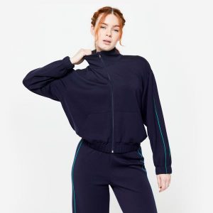 Bluza na zamek damska Domyos Heritage. Niebieskie bluzy DOMYOS, l, bez wzorów, z bawełny, bez kaptura. Za 139,99 zł.