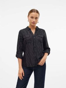 Vero Moda Bluzka w kolorze srebrno-czarnym rozmiar: XS. Czarne bluzki Vero Moda, xs, bez wzorów, bez kołnierzyka, bez ramiączek. Za 37,30 zł.