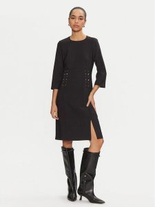 Joseph Ribkoff Sukienka koktajlowa 243005 Czarny Regular Fit. Czarne sukienki Joseph Ribkoff, bez wzorów, z syntetyku, wizytowe, bez kołnierzyka, bez ramiączek. Za 689,00 zł.