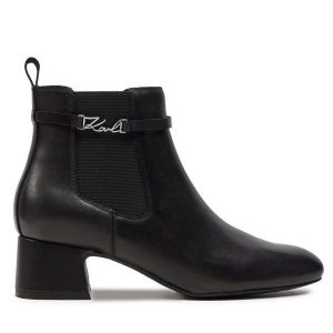 Botki KARL LAGERFELD. Czarne botki KARL LAGERFELD, bez wzorów, bez obcasa, na słupku, bez zapięcia. Za 569,99 zł.