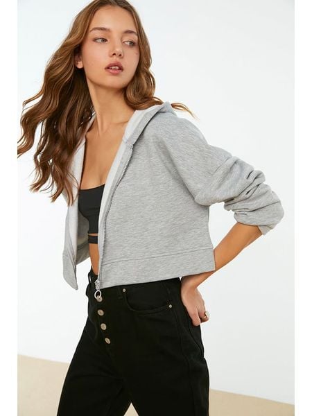 Trendyol Bluza w kolorze szarym rozmiar: M. Szare bluzy Trendyol, m, bez wzorów, z bawełny, bez kaptura. Za 65,38 zł.