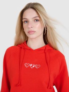 4F Bluza dresowa nierozpinana z kapturem damska - czerwona S. Czerwone bluzy 4f, s, bez wzorów, z bawełny, z kapturem. W wyprzedaży za 89,99 zł.