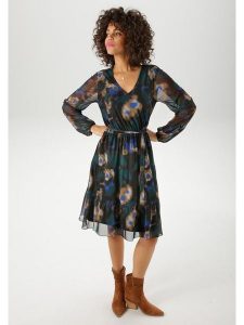 Aniston Sukienka w kolorze czarno-morsko-karmelowym rozmiar: 34. Czarne sukienki Aniston, bez wzorów, bez kołnierzyka, bez ramiączek, midi. Za 56,79 zł.