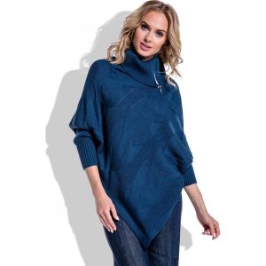 Granatowy Sweter-Ponczo z Golfem na Suwak. Golfy marki Molly.pl. Za 100,00 zł.