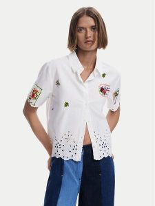 Desigual Koszula Afrodita 25SWCW17 Biały Regular Fit. Białe koszule Desigual, xs, bez wzorów, z bawełny, bez kołnierzyka, bez ramiączek. Za 219,99 zł.