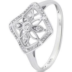 Wspaniały Pierścionek Białe Złoto - złoto białe 585, Diament 0,12ct. Pierścionki marki W.KRUK. Za 2 590,00 zł.