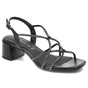 Czarne Sandały Tamaris Eleganckie Buty Damskie. Czarne sandały Tamaris, bez wzorów, ze skóry ekologicznej, bez obcasa, na obcasie, bez zapięcia. Za 259,00 zł.