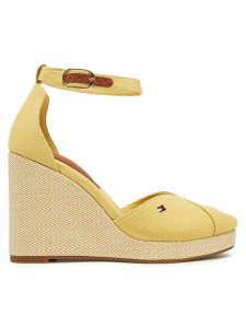 Tommy Hilfiger Półbuty Flag High Wedge Espad Closed Toe FW0FW08494 Żółty. Żółte czółenka TOMMY HILFIGER, bez wzorów, z materiału, bez obcasa, na koturnie, bez zapięcia. Za 249,99 zł.