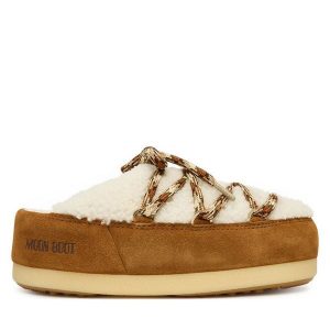 Śniegowce Moon Boot. Brązowe buty zimowe Moon Boot, bez obcasa, bez zapięcia. Za 849,00 zł.