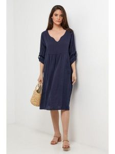 Le Monde du Lin Lniana sukienka w kolorze granatowym rozmiar: 40/42. Niebieskie sukienki Le Monde du Lin, bez wzorów, ze lnu, bez kołnierzyka, bez ramiączek, midi. Za 173,99 zł.