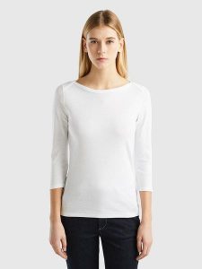 Benetton Koszulka w kolorze białym rozmiar: XL. Białe bluzki Benetton, xl, bez wzorów, z bawełny, bez kołnierzyka, bez ramiączek. Za 52,55 zł.