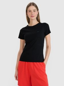 4F T-shirt slim gładki damski - czarny S. Czarne t-shirty 4f, s, bez wzorów, z bawełny, bez kołnierzyka, bez ramiączek. Za 39,99 zł.
