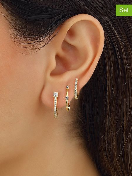 Miu Silver Pozłacane kolczyki-kreole (3 szt.) z cyrkoniami rozmiar: onesize. Szare kolczyki Miu Silver, z cyrkonią, pozłacane. Za 126,45 zł.