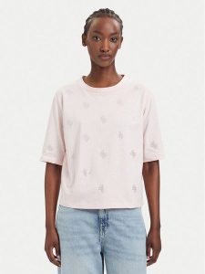 Guess T-Shirt V6GI18 K2985 Różowy jasny Regular Fit. Czerwone t-shirty Guess, xxs, z aplikacjami, z bawełny, bez kołnierzyka, bez ramiączek. Za 214,99 zł.