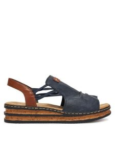 Rieker Sandały CEO-62962-14 Granatowy. Niebieskie sandały Rieker, bez wzorów, ze skóry, bez obcasa, na koturnie, bez zapięcia. Za 319,99 zł.