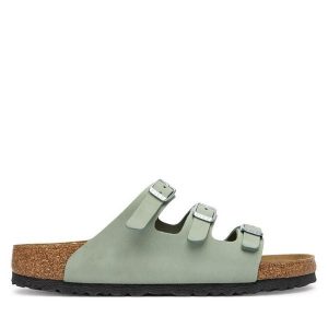 Klapki Birkenstock. Zielone klapki Birkenstock, bez wzorów, bez obcasa. Za 479,99 zł.