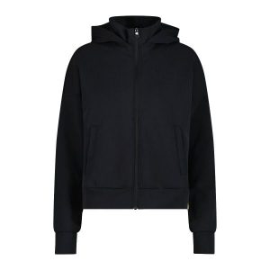 Bluza z kapturem z wysokim, prążkowanym kołnierzem dla kobiet CMP. Czarne bluzy CMP, bez wzorów, prążkowane, z kapturem. Za 387,15 zł.