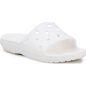 Klapki Crocs Classic Slide 206121-100 białe. Białe klapki bez wzorów, z materiału, bez obcasa. Za 239,37 zł.