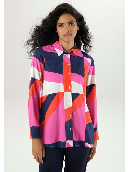 Aniston Bluzka w kolorze różowo-czerwono-granatowym rozmiar: 42. Czerwone bluzki Aniston, bez wzorów, z wiskozy, bez kołnierzyka, bez ramiączek. Za 74,95 zł.