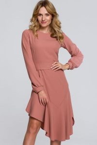 Asymetryczna sukienka z falbaną w stylu flamenco. Sukienki Sukienki.shop, l, bez wzorów, wizytowe, z asymetrycznym kołnierzem, bez ramiączek, asymetryczne. W wyprzedaży za 223,00 zł.