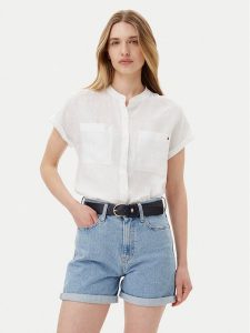 Tommy Hilfiger Koszula WW0WW44715 Biały Regular Fit. Białe koszule TOMMY HILFIGER, bez wzorów, ze lnu, bez kołnierzyka, bez ramiączek. Za 249,99 zł.