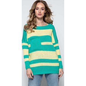 Zielony Luźny Sweter w Paski z Naszytą Kieszenią. Piżamy marki Molly.pl. Za 129,90 zł.
