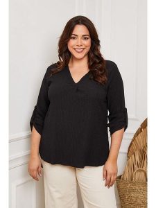 Plus Size Company Bluzka "Sarona" w kolorze czarnym rozmiar: 40. Czarne bluzki Plus Size Company, plus size, bez wzorów, klasyczne, bez kołnierzyka, plus size, bez ramiączek. Za 52,79 zł.