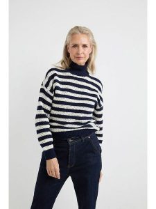 Josephine & Co Sweter "Alana" w kolorze granatowo-białym rozmiar: L. Białe swetry oversize Josephine & Co, l, bez wzorów, z wełny, bez ramiączek. Za 218,05 zł.