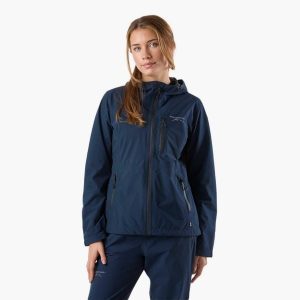 Kurtka shell turystyka damska Swedemount Abisko Shell Rain Jacket wodoodporna. Niebieskie kurtki SWEDEMOUNT, bez wzorów, bez kaptura. Za 599,99 zł.
