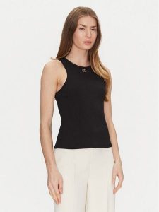 TWINSET Top 251TP2550 Czarny Slim Fit. Czarne topy Twinset, xl, bez wzorów, z bawełny, bez kołnierzyka, bez ramiączek. Za 199,99 zł.