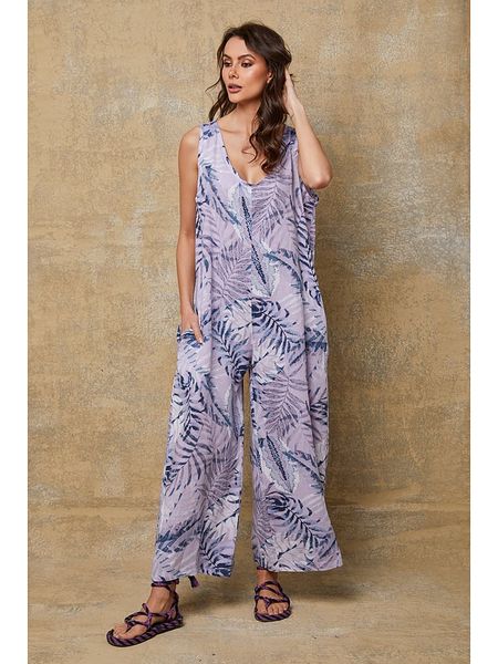 Joséfine Lniany kombinezon "Magda" w kolorze lawendowo-niebieskim rozmiar: L. Różowe kombinezony Joséfine, l, bez wzorów, ze lnu, bez kołnierzyka, bez ramiączek. Za 166,49 zł.