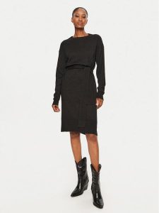 Armani Exchange Sukienka dzianinowa 6DYA2C YM2FZ 1200 Czarny Regular Fit. Czarne sukienki Armani Exchange, m, bez wzorów, z dzianiny, bez kołnierzyka, bez ramiączek. Za 589,99 zł.
