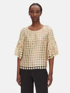 Bruuns Bazaar Bluzka Carisa BBW4529 Złoty Loose Fit. Żółte bluzki Bruuns Bazaar, bez wzorów, z syntetyku, bez kołnierzyka, bez ramiączek. Za 399,99 zł.