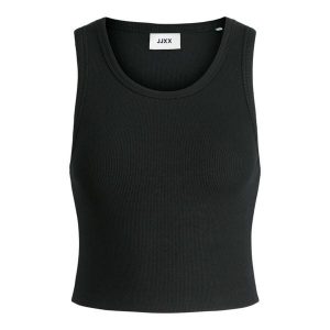 Damski tank top JJXX fallon. Czarne topy JJXX, bez wzorów, z dzianiny, bez kołnierzyka, bez ramiączek. Za 111,00 zł.