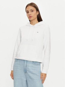 Tommy Jeans Bluza DW0DW19958 Biały Regular Fit. Białe bluzy Tommy Jeans, xxs, bez wzorów, z bawełny, bez kaptura. Za 259,99 zł.