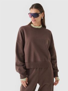 4F Bluza dresowa oversize nierozpinana bez kaptura damska - brązowa L. Brązowe bluzy 4f, l, bez wzorów, z bawełny, bez kaptura. W wyprzedaży za 69,99 zł.