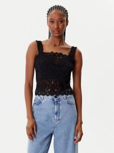 Morgan Bluzka 252-DANSIA Czarny Slim Fit. Czarne bluzki Morgan, l, bez wzorów, z syntetyku, bez kołnierzyka, bez ramiączek. Za 119,99 zł.