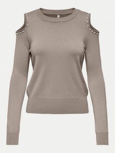 ONLY Sweter Gila 15339512 Beżowy Regular Fit. Brązowe swetry klasyczne ONLY, xs, z syntetyku, bez kołnierzyka. Za 79,99 zł.