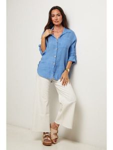 Le Monde du Lin Lniana koszula w kolorze niebieskim rozmiar: 34/36. Niebieskie koszule Le Monde du Lin, bez wzorów, ze lnu, bez kołnierzyka, bez ramiączek. Za 130,99 zł.