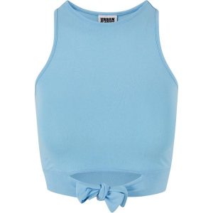 Damski crop top z kokardą Urban Classics. Niebieskie topy Urban Classics, bez wzorów, bez kołnierzyka, bez ramiączek. Za 102,50 zł.