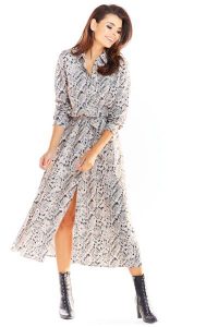 Szara Maxi Szmizjerka z florystycznym Motywem. Szare sukienki Awama, l, bez wzorów, z elastanu, wizytowe, bez kołnierzyka, bez ramiączek, maxi, szmizjerki. Za 311,90 zł.